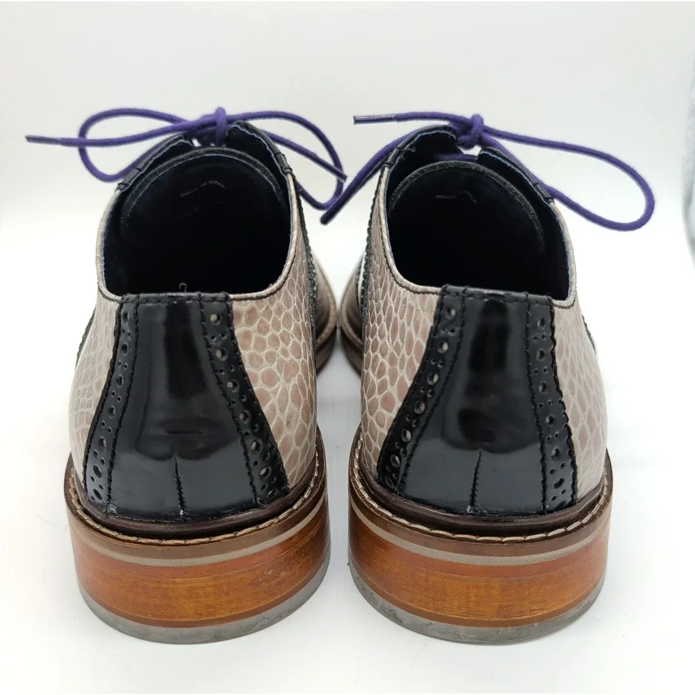 Gray Crocodile Embossed Black Cole Haan Colton Saddle Oxford Dress Shoes Sz 9.5